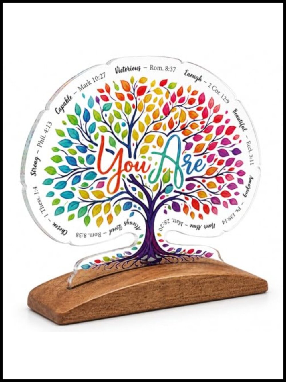Tree of Life Acrylic Plaque with Wooden Base Inspirational Desk Decor